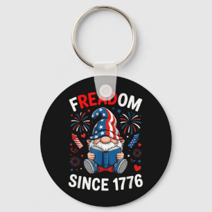 American Flag Gnome Reading Bookworm Patriotic Key Ring