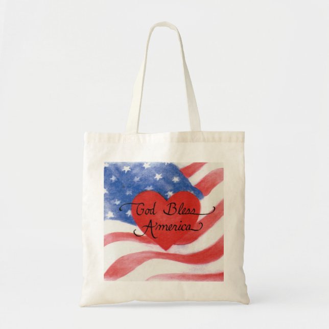 American Flag God Bless America Cotton Tote Bag (Front)