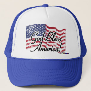 American Flag - God Bless America! - distressed Trucker Hat