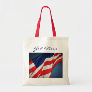 American Flag God Bless Canvas Tote Bag