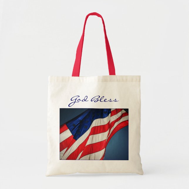 American Flag God Bless Canvas Tote Bag (Front)