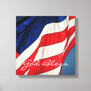 American Flag- God Bless Wrapped Canvas Print