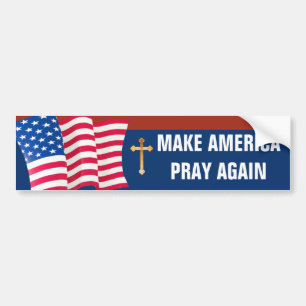 American Flag Gold Cross Bumper Sticker