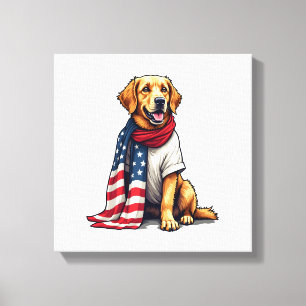 American Flag Golden Retriever Engraved Dog Lover  Canvas Print