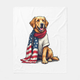 American Flag Golden Retriever Engraved Dog Lover  Fleece Blanket