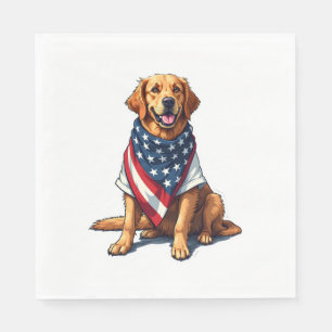 American Flag Golden Retriever Engraved Dog Lover  Napkin