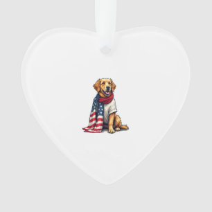American Flag Golden Retriever Engraved Dog Lover  Ornament