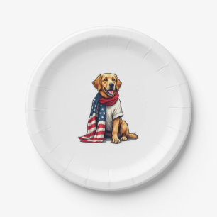 American Flag Golden Retriever Engraved Dog Lover  Paper Plate