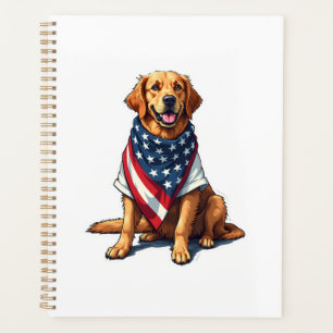 American Flag Golden Retriever Engraved Dog Lover Planner