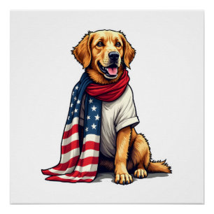 American Flag Golden Retriever Engraved Dog Lover  Poster