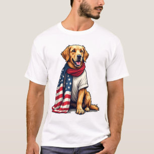 American Flag Golden Retriever Engraved Dog Lover  T-Shirt