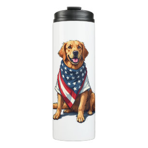American Flag Golden Retriever Engraved Dog Lover  Thermal Tumbler