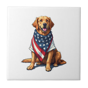 American Flag Golden Retriever Engraved Dog Lover  Tile