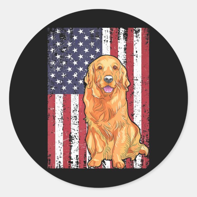 American Flag Golden Retriever Patriotic Dog T Shi Classic Round Sticker (Front)