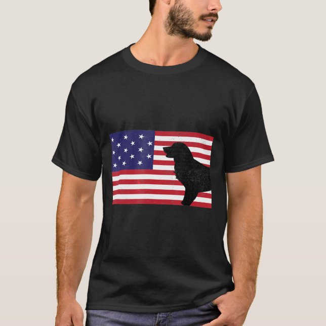 American Flag Golden Retriever-Patriotic Flag T-Shirt (Front)