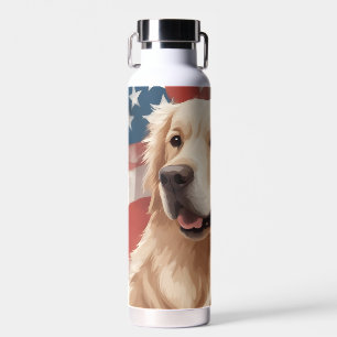 American Flag Golden Retriever Water Bottle