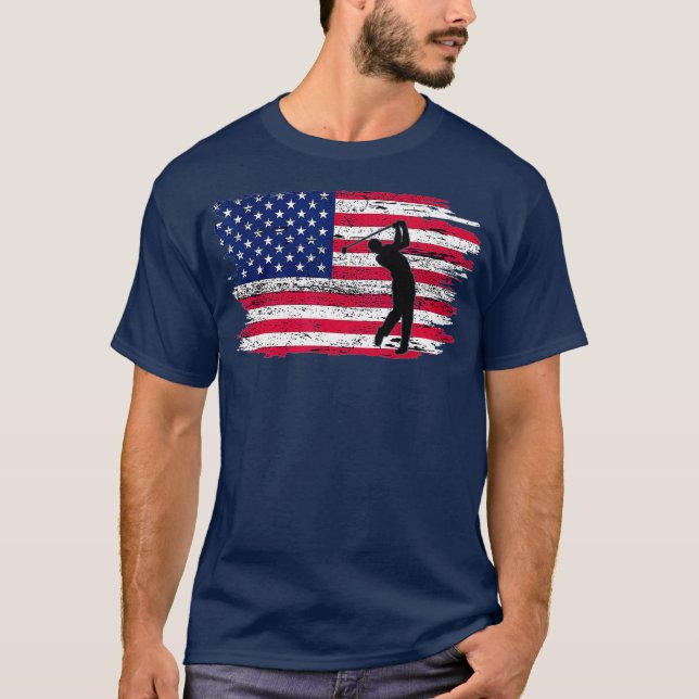 American Flag Golf  4th July Patriotic Golfer T-Shirt (Front)