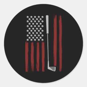 American Flag Golf For Golfer Golf Club Classic Round Sticker