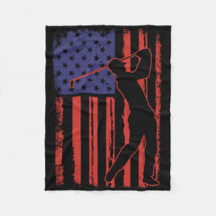 American Flag Golf Golfer Vintage Usa Fleece Blanket