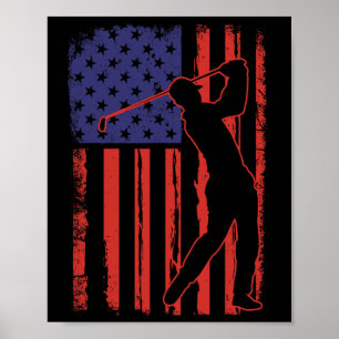 American Flag Golf Golfer Vintage Usa Poster