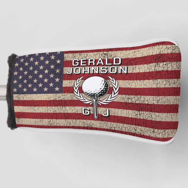 American Flag Golf Monogram Design Golf Head Cover (Front)