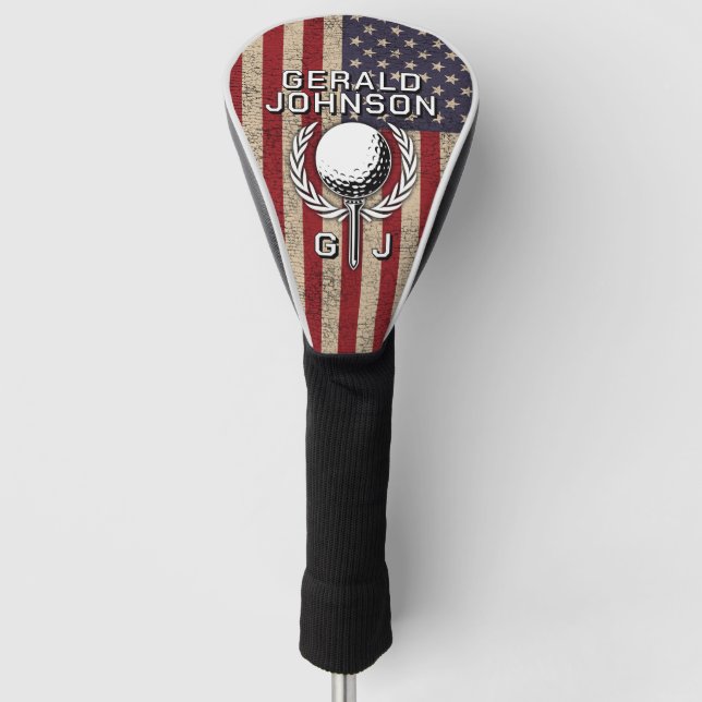 American Flag Golf Monogram Design Head Cover (Front)