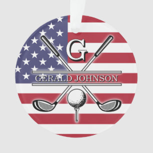 American Flag Golf Monogram Design Ornament