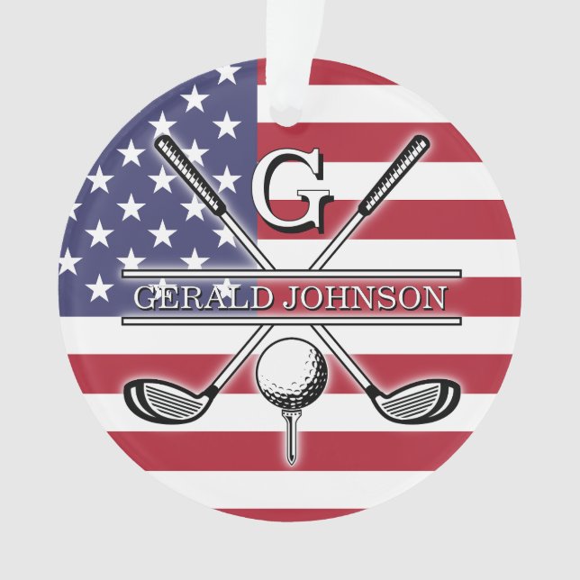 American Flag Golf Monogram Design Ornament (Front)