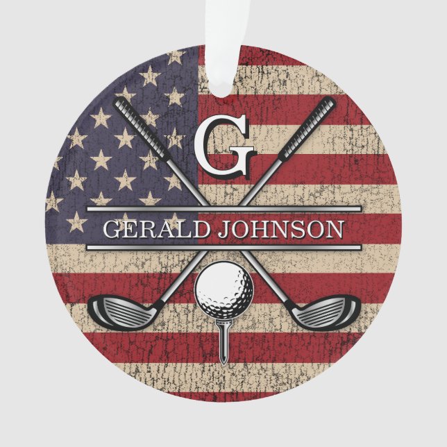 American Flag Golf Monogram Design Ornament (Front)