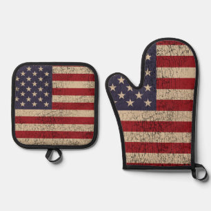 American Flag Golf Monogram Design Oven Mitt & Pot Holder Set