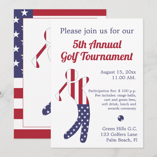 American Flag | Golf Tournament Invitatation Invitation (Front/Back)