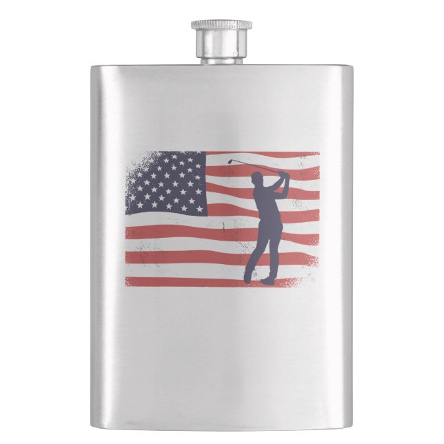 American flag Golfer Hip Flask (Front)