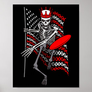 American Flag Gothic Skeleton Disc Golf Player Kin Poster