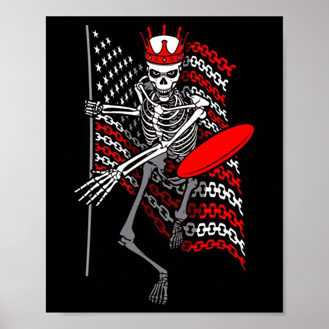 American Flag Gothic Skeleton Disc Golf Player Kin Poster (Front)