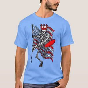 American Flag Gothic Skeleton Disc Golf Player Kin T-Shirt