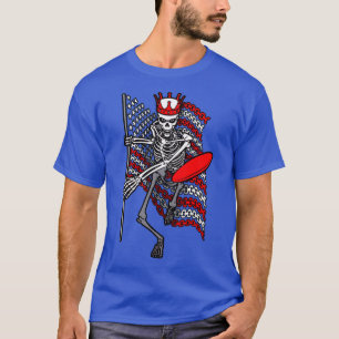 American Flag Gothic Skeleton Disc Golf Player Kin T-Shirt