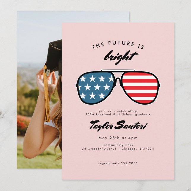 American Flag Graduation Party Sunglasses Future Invitation (Front/Back)