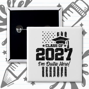 American Flag Graduation Senior Class of 2027 15 Cm Square Badge