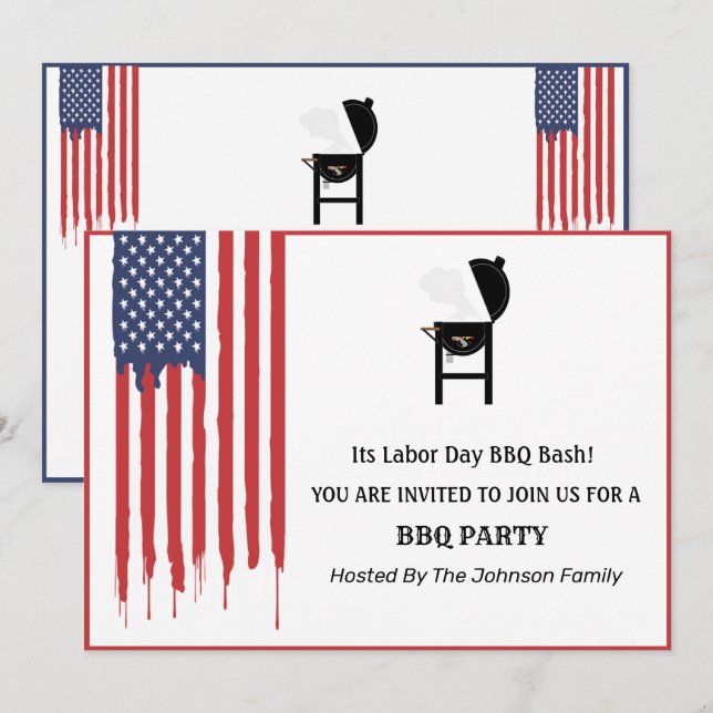  American Flag Graffiti Labour Day BBQ Party   Invitation (Front/Back)