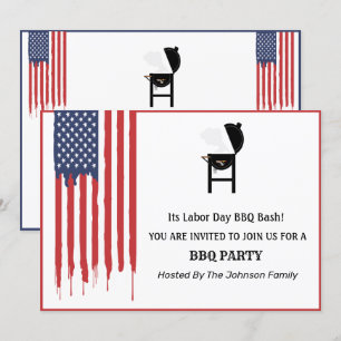  American Flag Graffiti Labour Day BBQ Party   Invitation