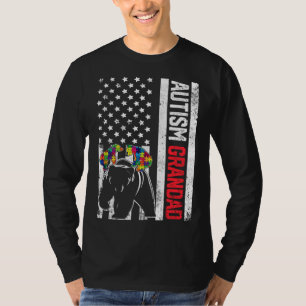 American Flag Grandad Bear Autism Awareness Suppor T-Shirt