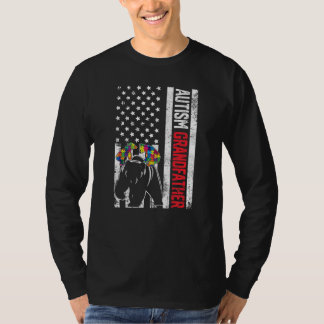 American Flag Grandfather Bear Autism Awareness Fa T-Shirt