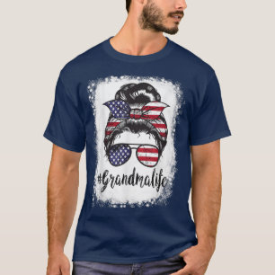 American Flag Grandma Life Bleached Mother's 4th J T-Shirt