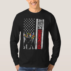 American Flag Grandmother Bear Autism Awareness Fa T-Shirt