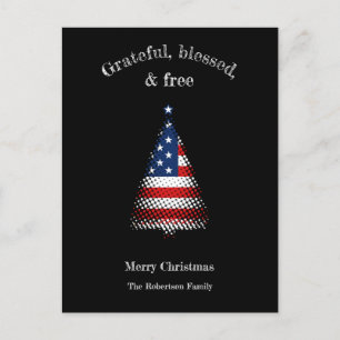 American Flag Grateful Blessed Free Christmas Holiday Postcard
