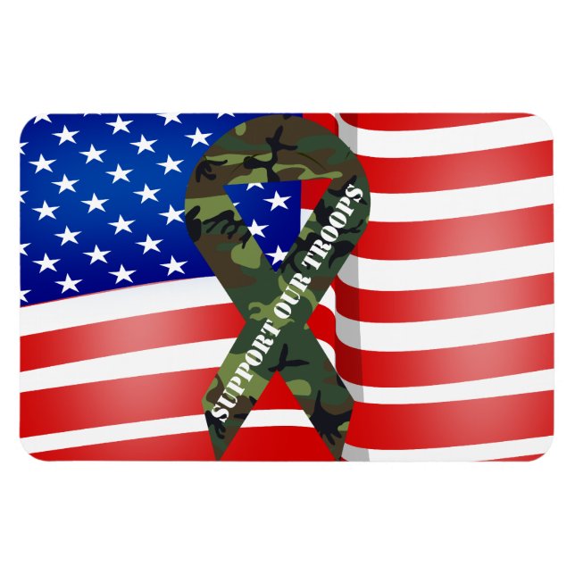 American Flag Green Camo Support Our Troops Magnet (Horizontal)