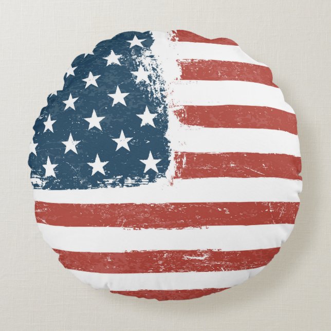 American Flag Grunge Background. Raster version. H Round Cushion (Front)