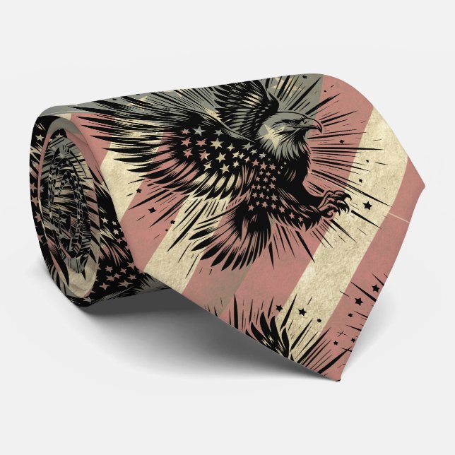 American Flag Grunge Bald Eagle Patriotic  Tie (Rolled)