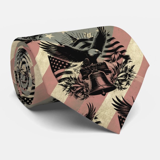 American Flag Grunge Bald Eagle Patriotic  Tie (Rolled)