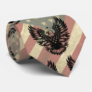 American Flag Grunge Bald Eagle Patriotic Tie